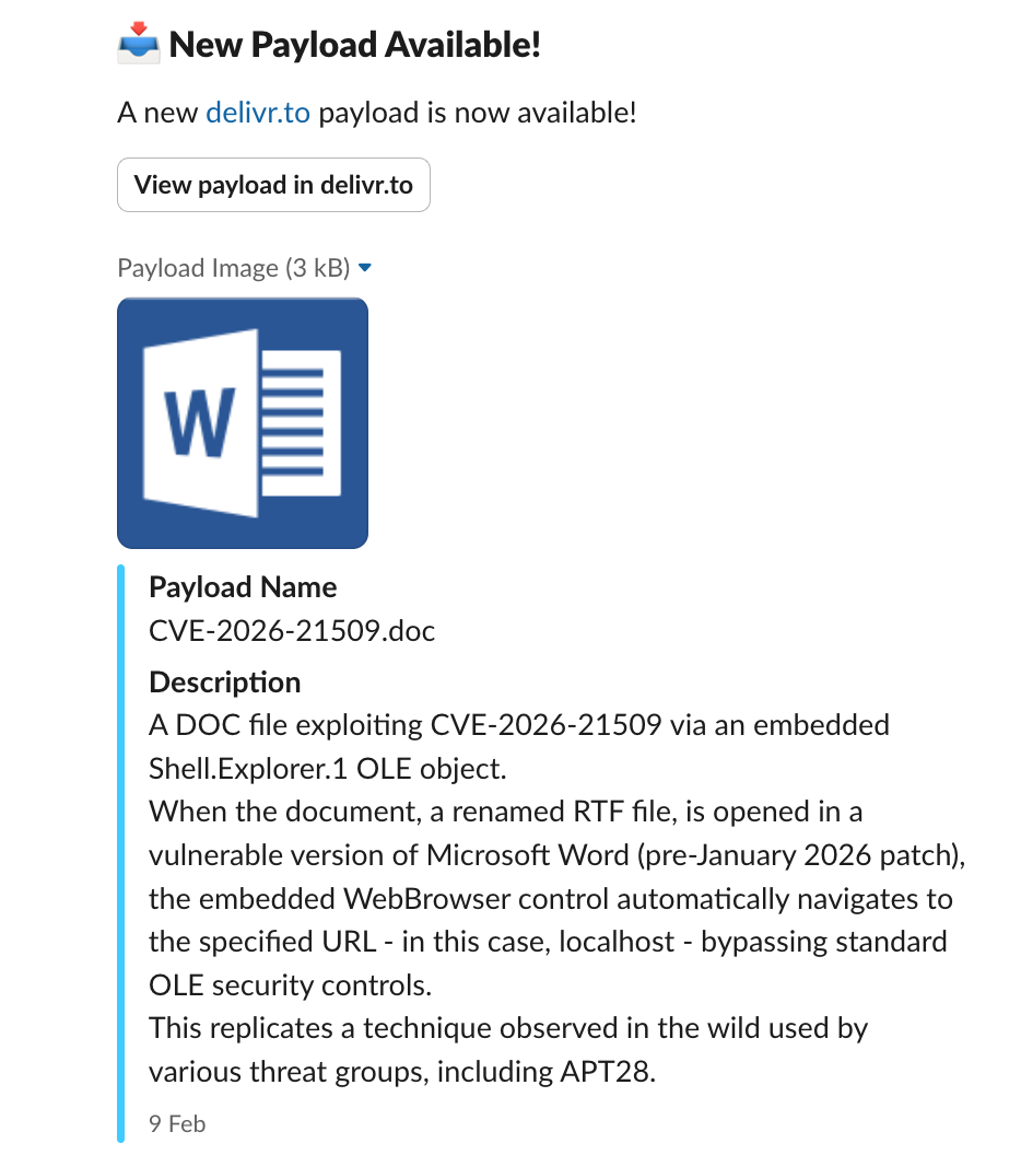New Payload Slack notification