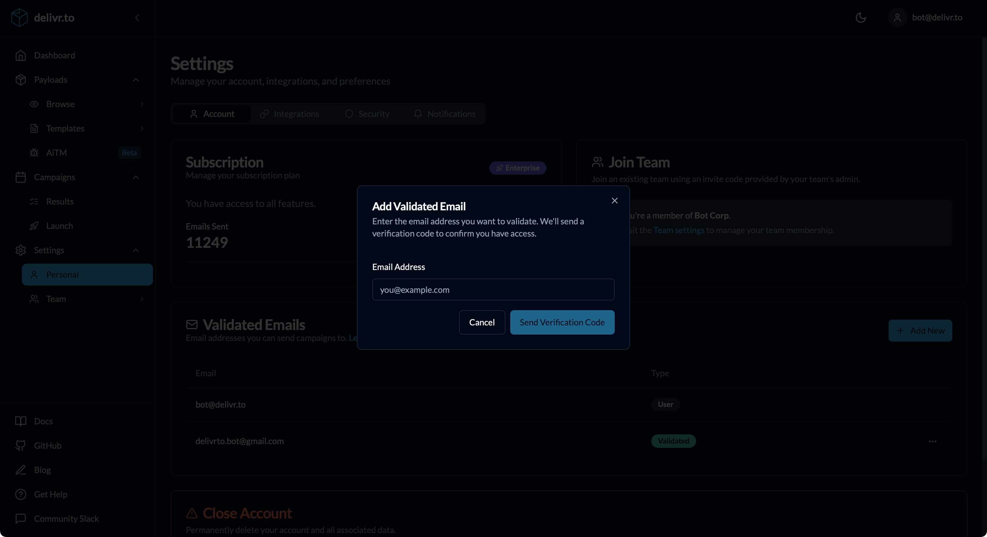 Enter new email address