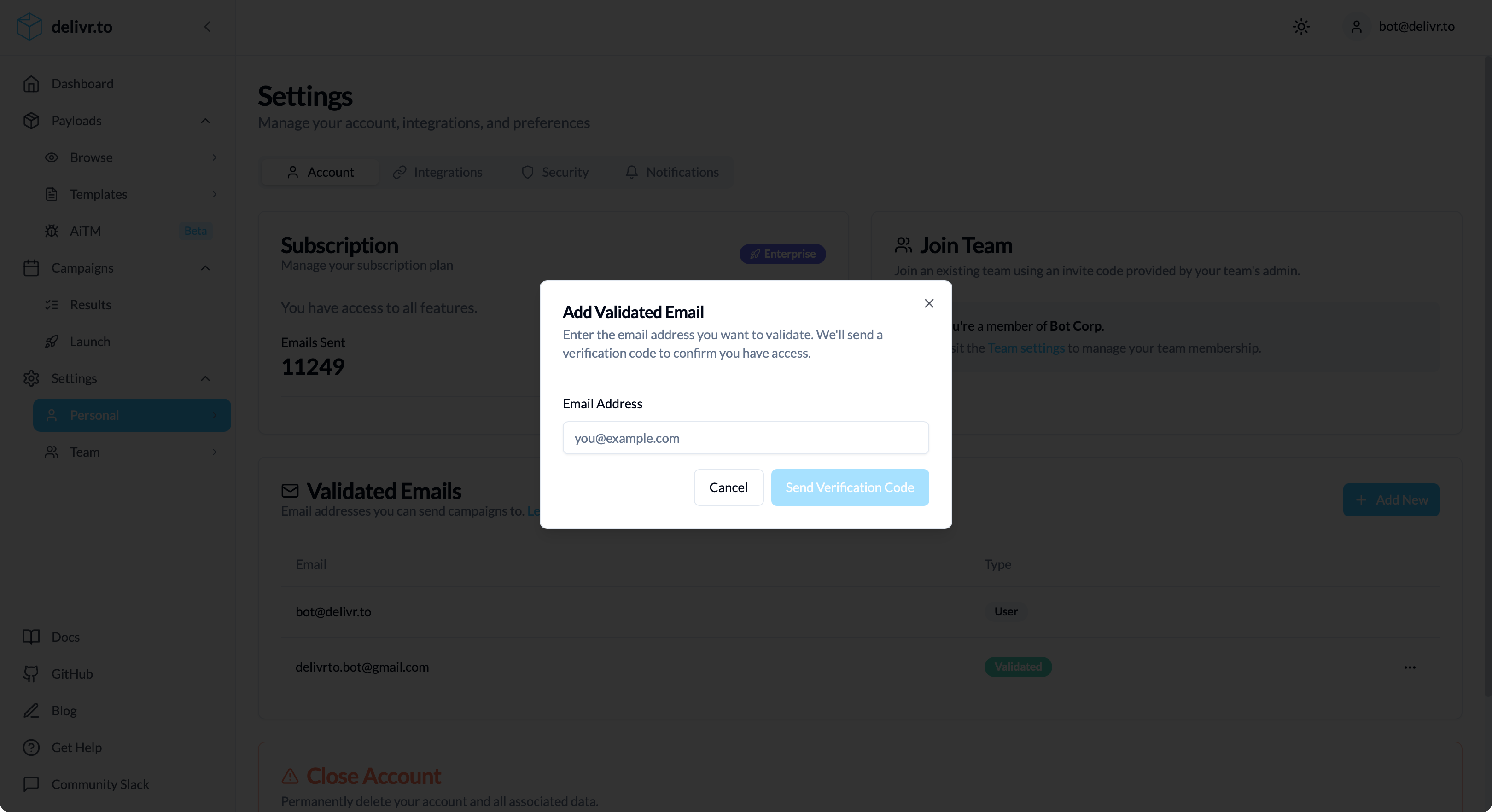 Enter new email address